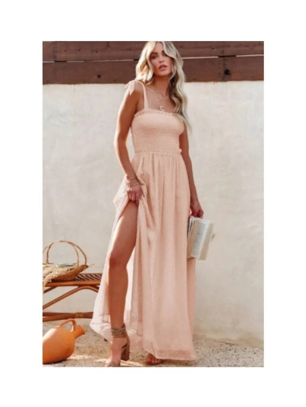 Sleeveless Smocked Maxi Dress With Side Split